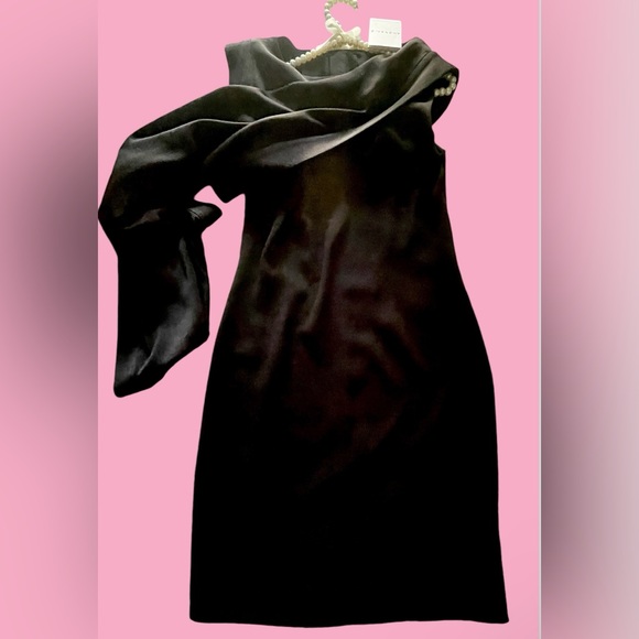 Givenchy Classy Black Dress draping cape-like panel overlays on front & back NWT - Picture 2 of 14